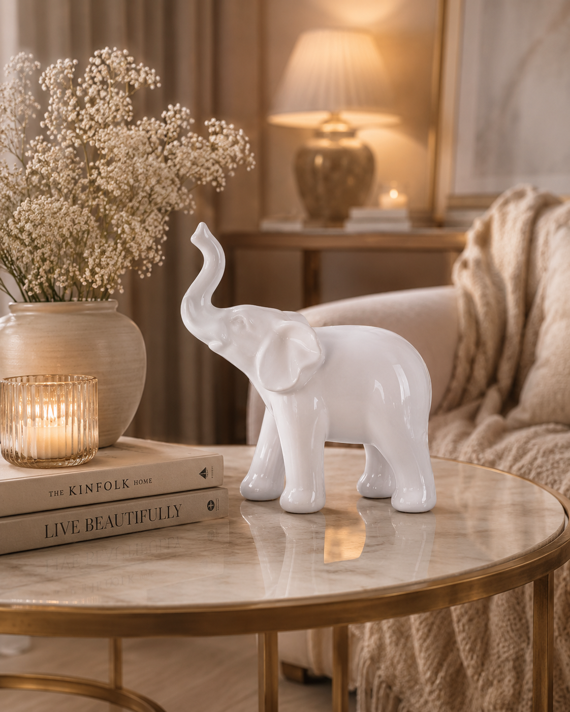FIGURKA CERAMICZNA SŁOŃ BIAŁY DUŻY 20 cm