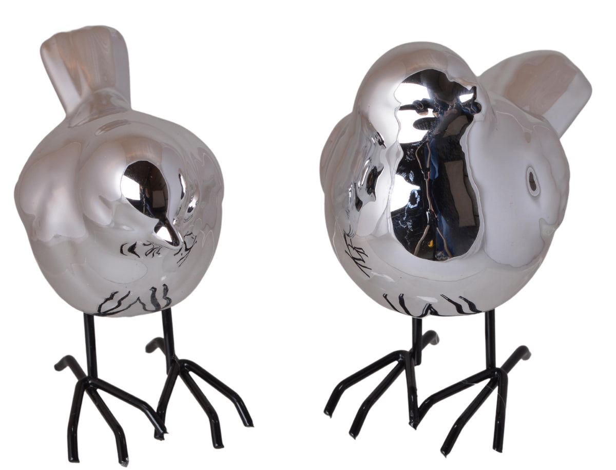 PTASZEK CERAMICZNY SREBRNY NA METALOWYCH NÓŻKACH MIX 2 WZORY