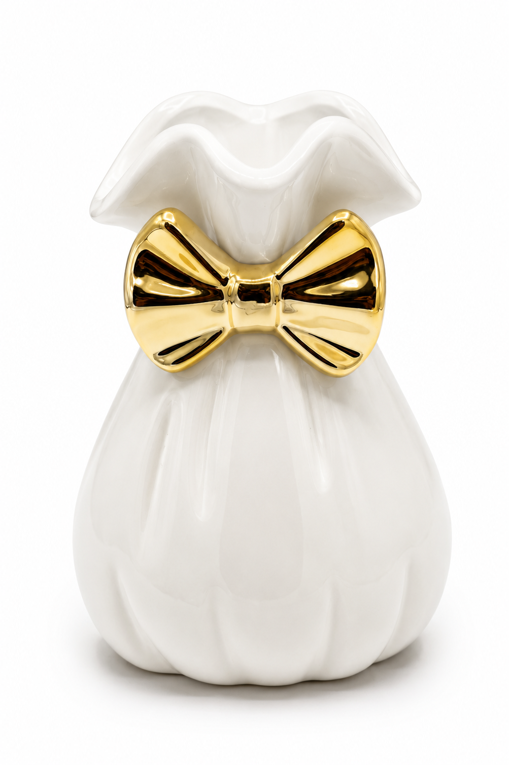 KPL.2 WAZONÒW CERAMICZNY BIAŁY ZE ZŁOTĄ KOKARDĄ MIX 2 WZORY