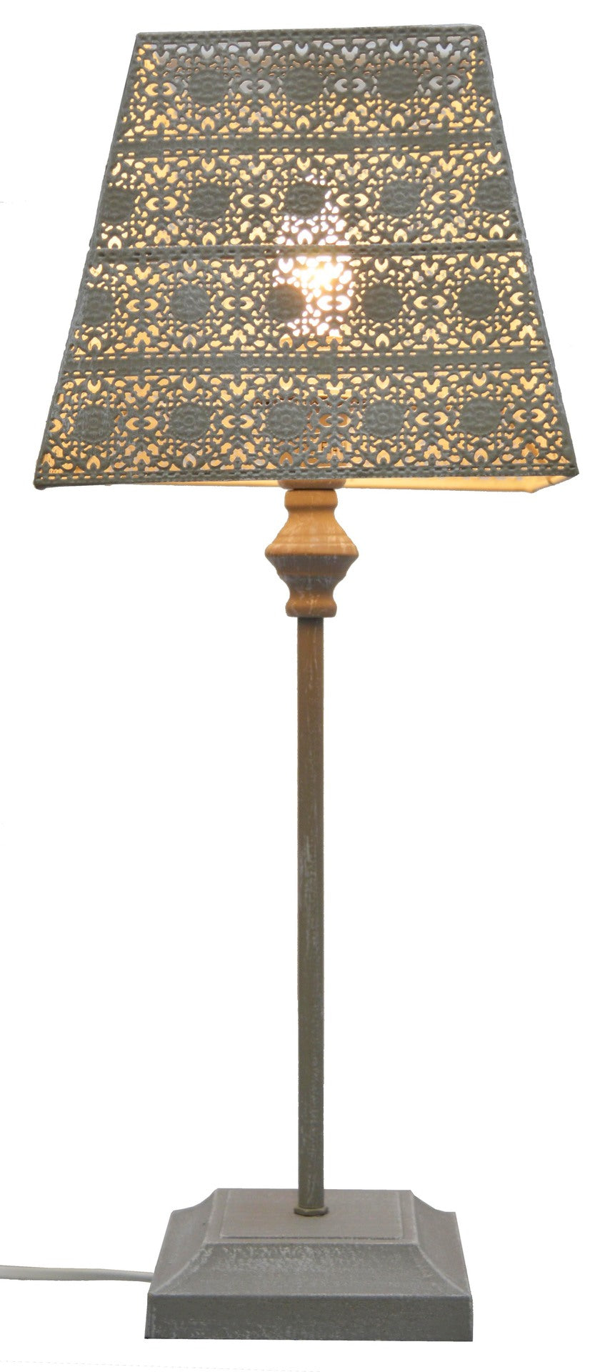 LAMPKA NOCNA SZARA AŻUROWA