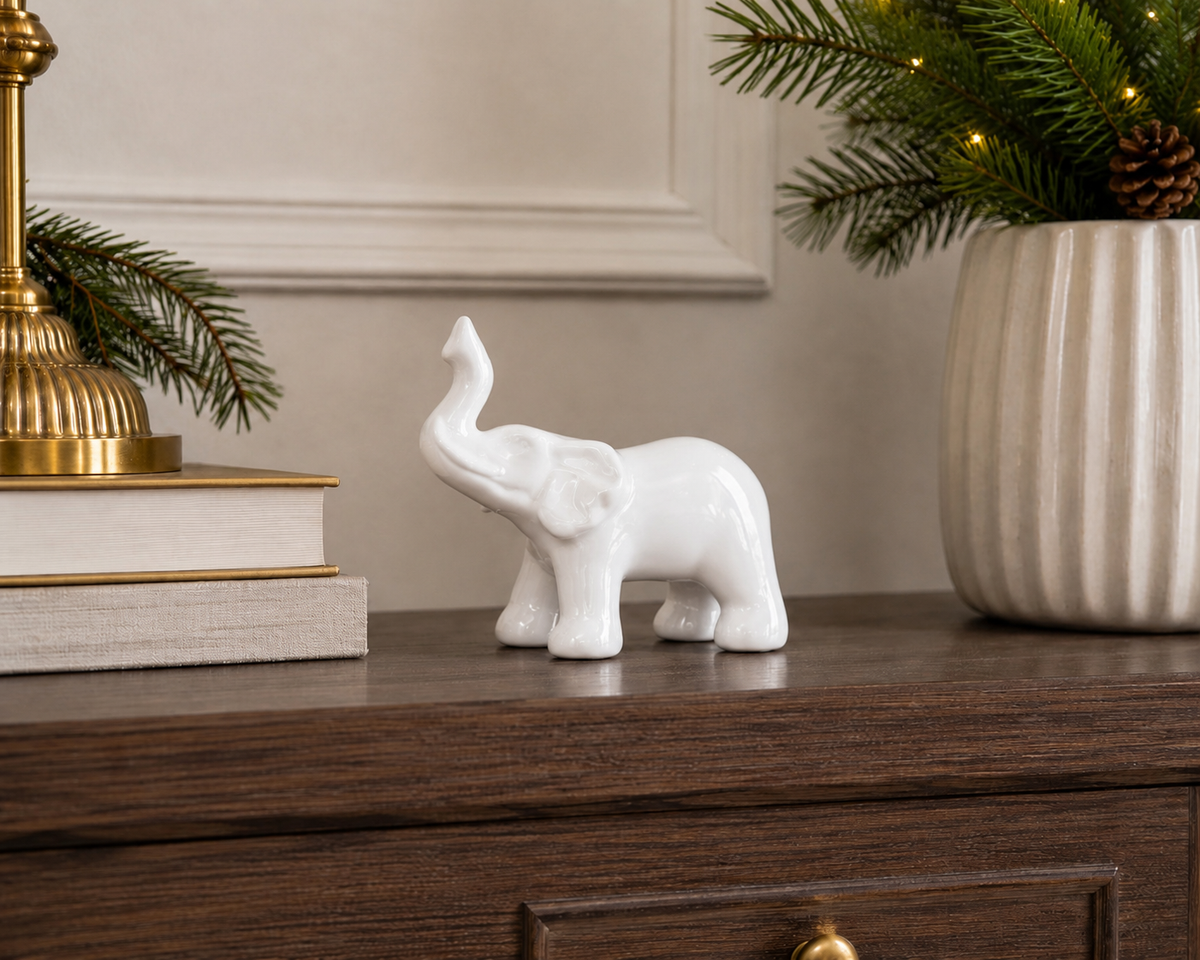 FIGURKA CERAMICZNA SŁOŃ BIAŁY MAŁY 9 cm