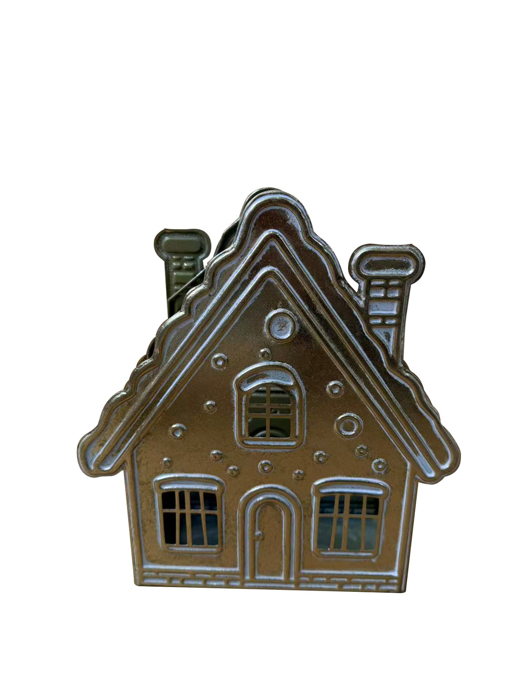 ŚWIECZNIK METALOWY DOMEK ZŁOTY 28 cm