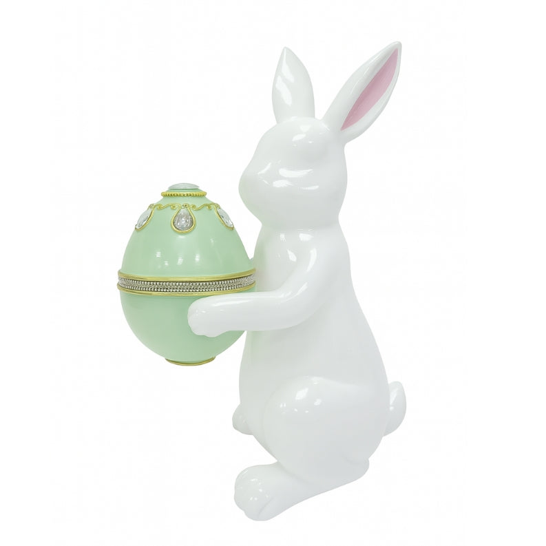 KRÓLICZEK CERAMICZNY BIAŁY Z ZIELONYM JAJKIEM