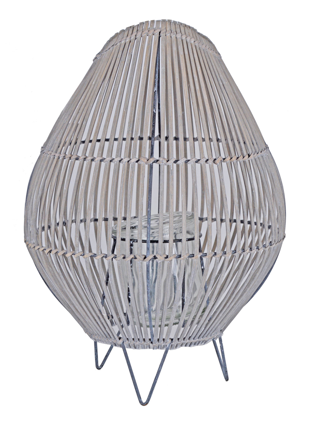 LAMPION WIKLINOWY SZARY ZE SZKLANYM WKŁADEM DUŻY