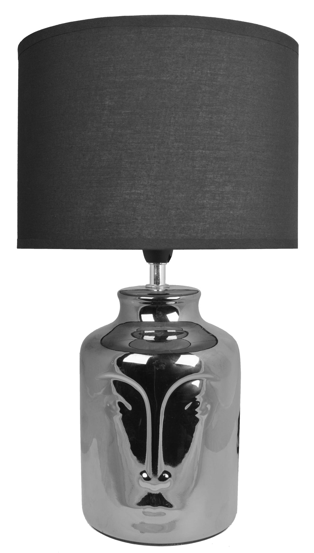 LAMPA CERAMICZNA SREBRNA TWARZ Z CZARNYM ABAŻUREM*