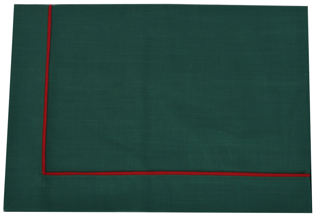 OBRUS ZIELONY Z CZERWONĄ OBLAMÓWKĄ 85x85 cm