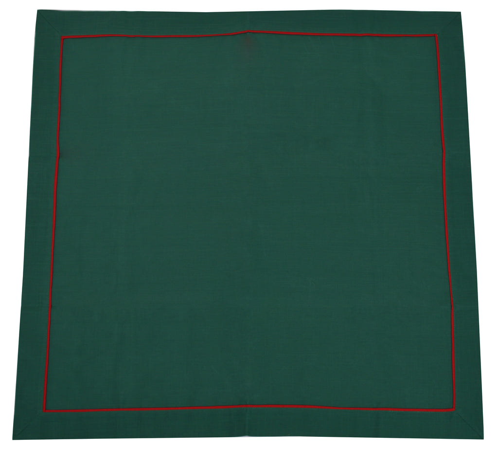 OBRUS ZIELONY Z CZERWONĄ OBLAMÓWKĄ 85x85 cm