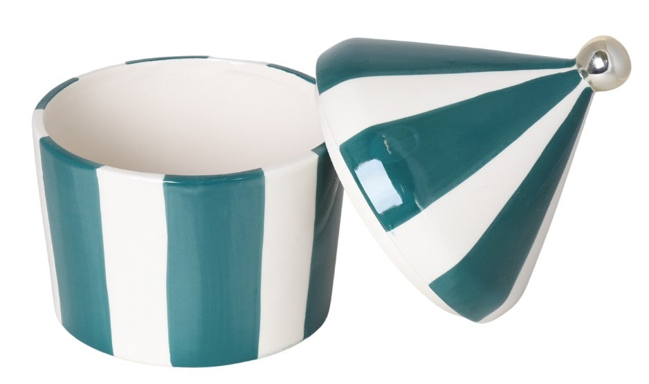 POJEMNIK CERAMICZNY NA CIASTECZKA W PASKI BIAŁO-ZIELONY MAŁY