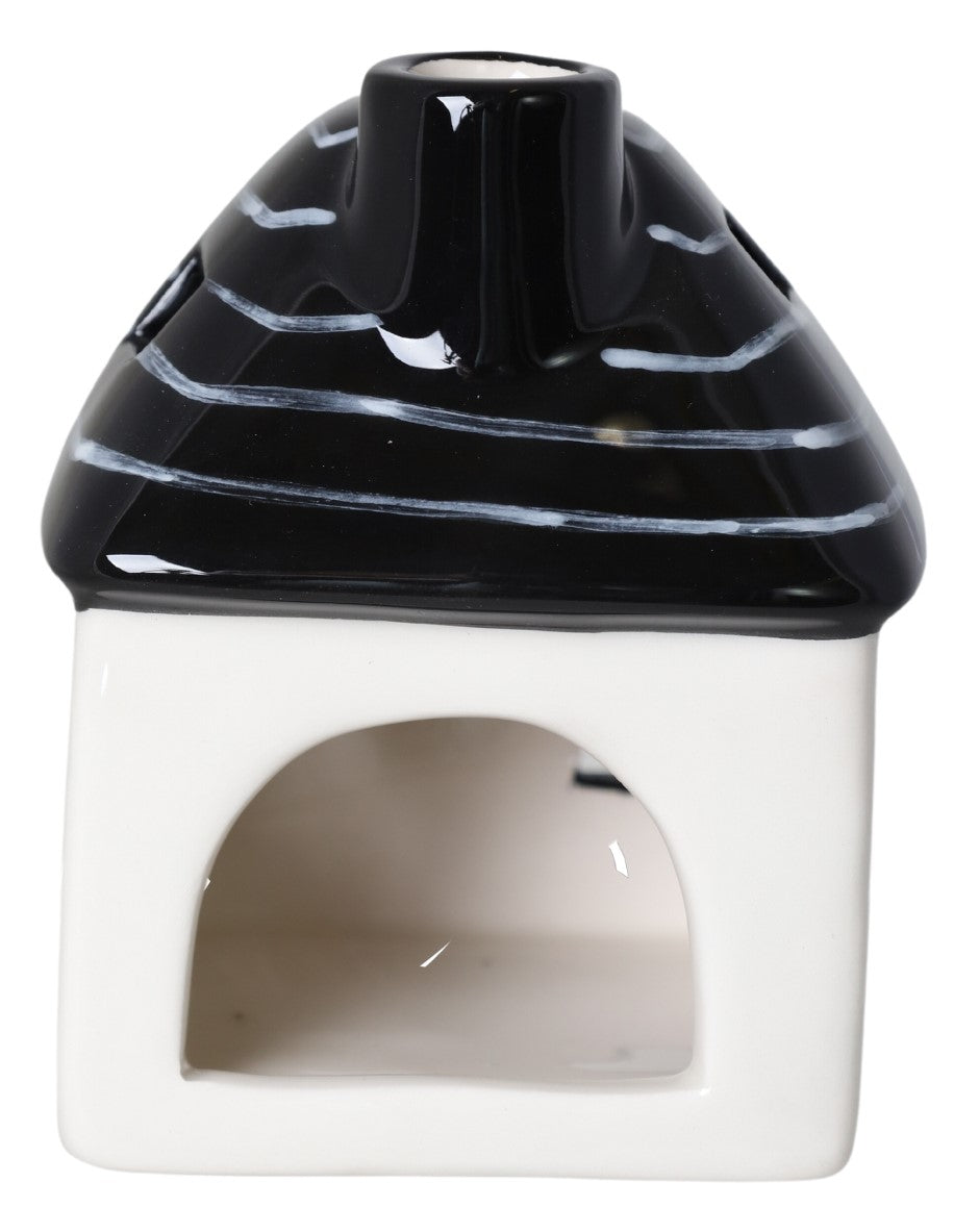 DOMEK CERAMICZNY NA T-LIGHT BIAŁO-CZARNY MAŁY