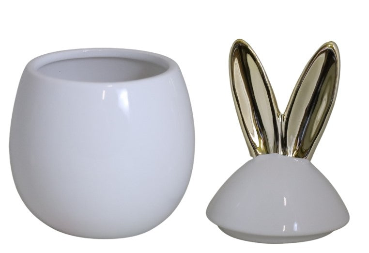 POJEMNIK CERAMICZNY JAJKO BIAŁE ZE ZŁOTYMI USZAMI MAŁE