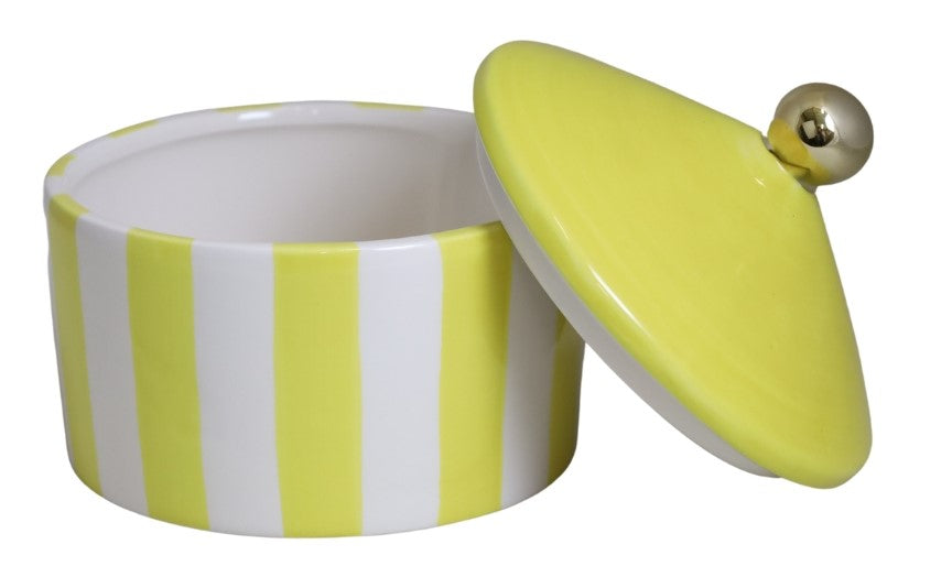 PUZDERKO CERAMICZNE W PASKI BIAŁO-ŻÓŁTE MAŁE