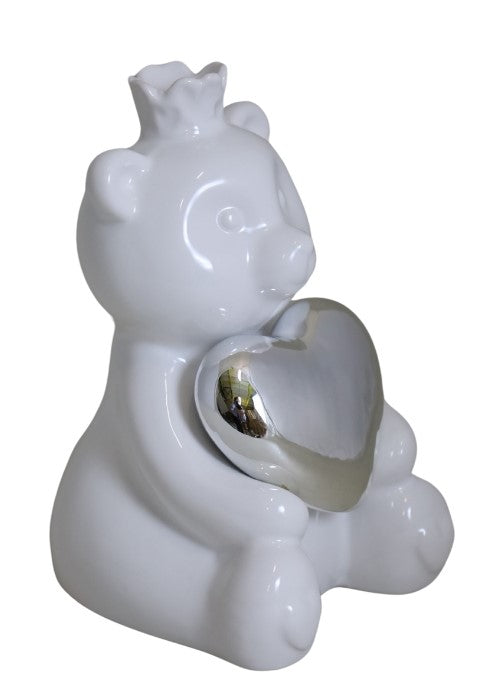 MIŚ CERAMICZNY BIAŁY ZE SREBRNYM SERCEM DUŻY