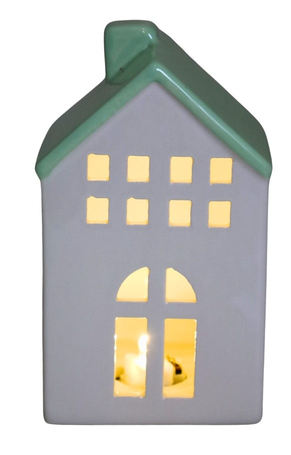 DOMEK CERAMICZNY BIAŁY Z MIĘTOWYM DACHEM DUŻY LED