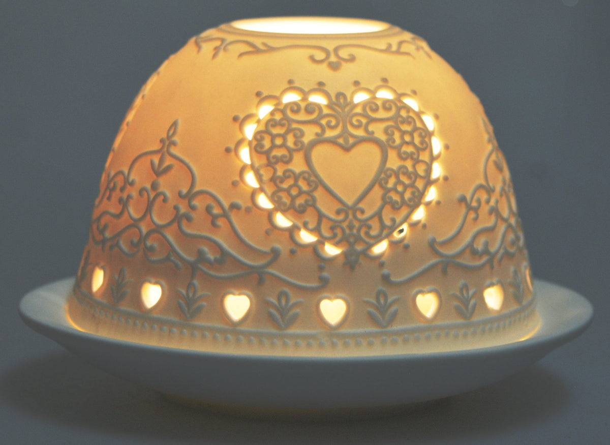 LAMPION PORCELANOWY Z SERCEM AŻUROWY