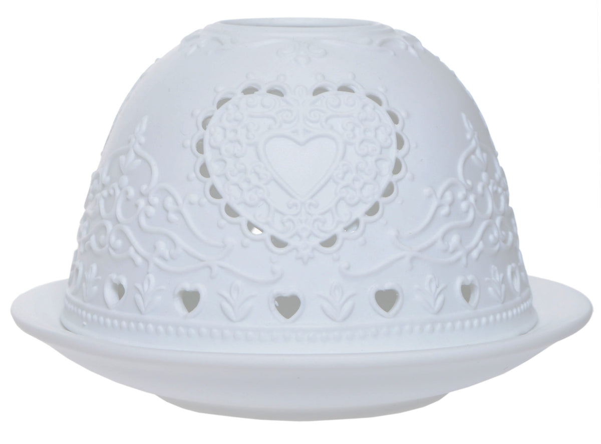 LAMPION PORCELANOWY Z SERCEM AŻUROWY