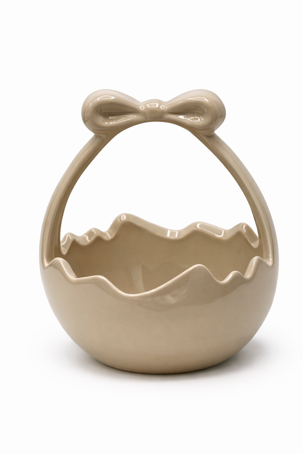 KOSZYCZEK CERAMICZNY BEŻOWY Z KOKARDĄ MAŁY