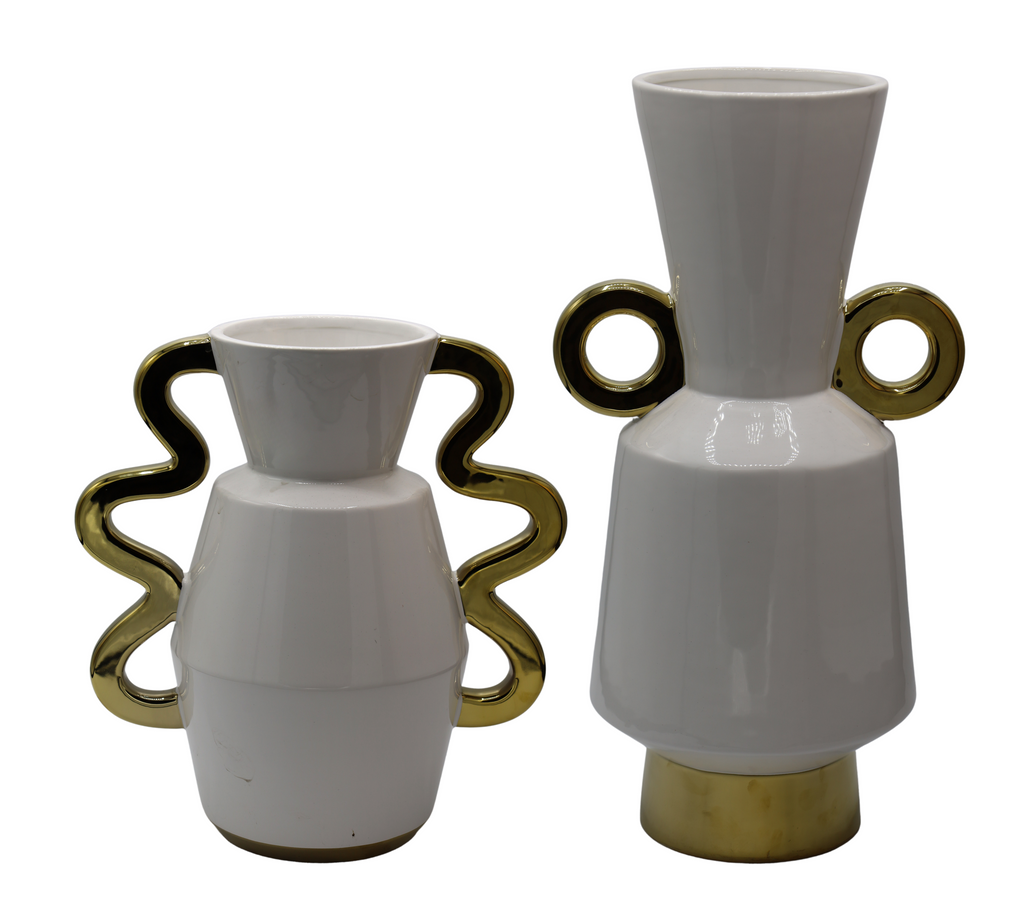 WAZON CERAMICZNY BIAŁO-ZŁOTY