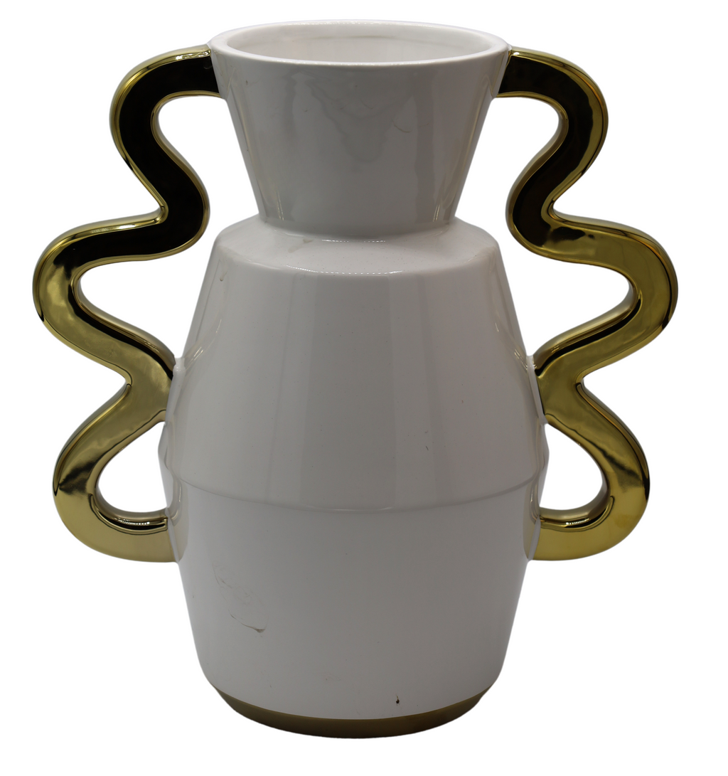 WAZON CERAMICZNY BIAŁO-ZŁOTY