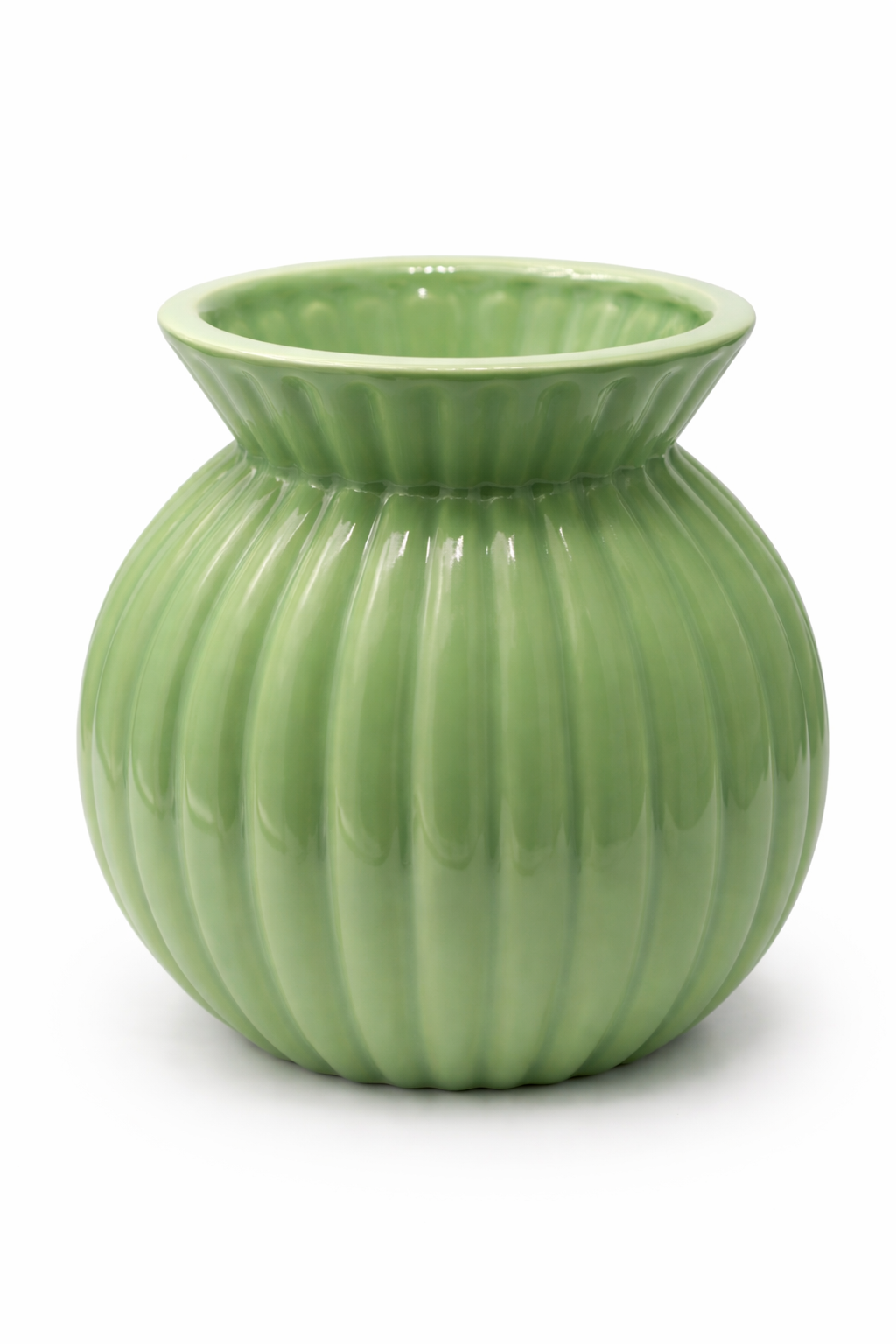 WAZON CERAMICZNY OKRĄGŁY PRĄŻKOWANY ZIELONY