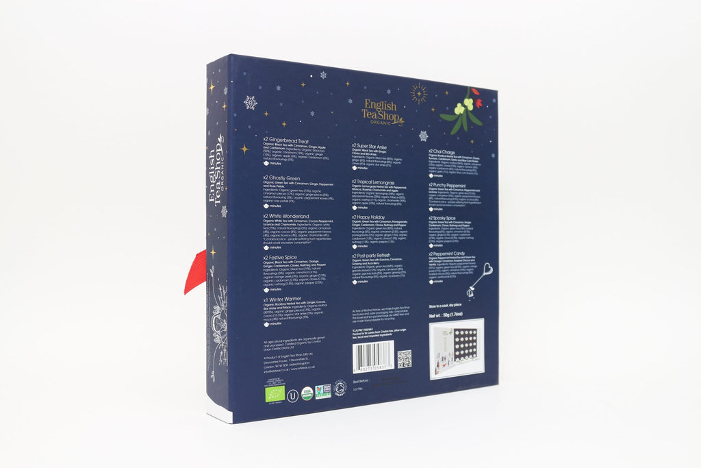 Kalendarz adwentowy ze wstążką, Blue Book - 25 piramidek. Opakowanie EKO